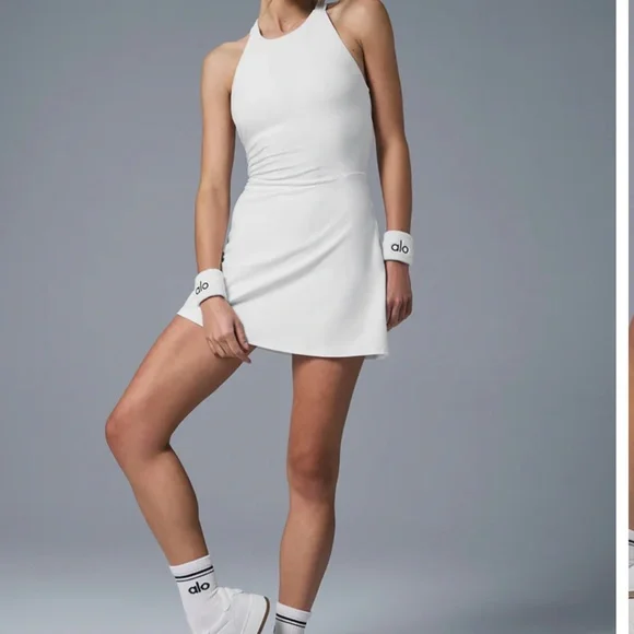 ALO Yoga Alosoft Backspin White Cross-Back Dress - Size Large NWT - Picture 1 of 4